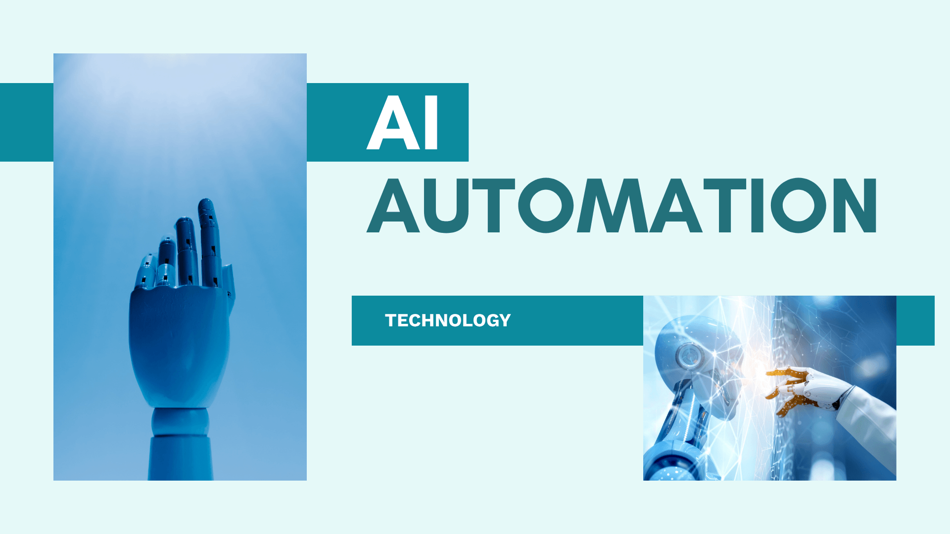 AI automation graphic with a robotic hand and the word automation