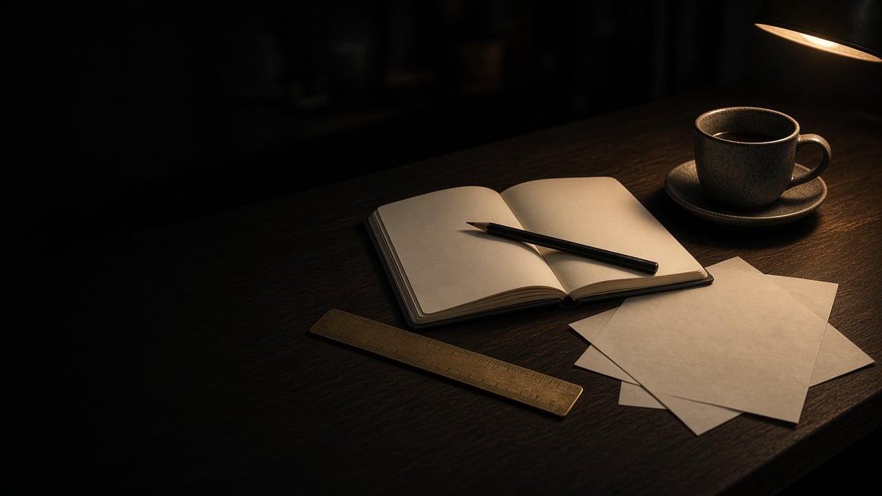 A notebook and papers on a desk